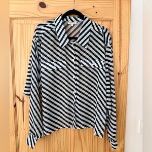 Ghospell Striped Black and White Oversized Sheer Blouse